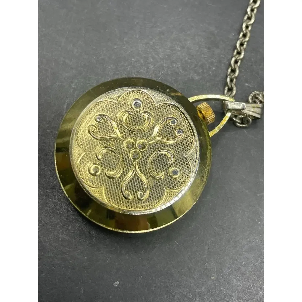 Lucerne Swiss Made Mechanical Pendant Watch Necklace Gold Tone Cable Chain